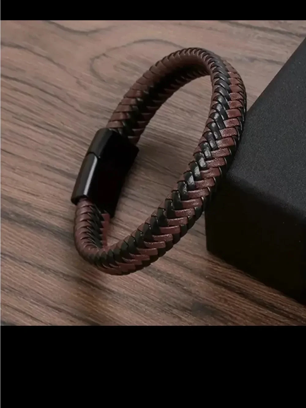 Men's Braided Vegan Leather Bracelet - Brown & Black